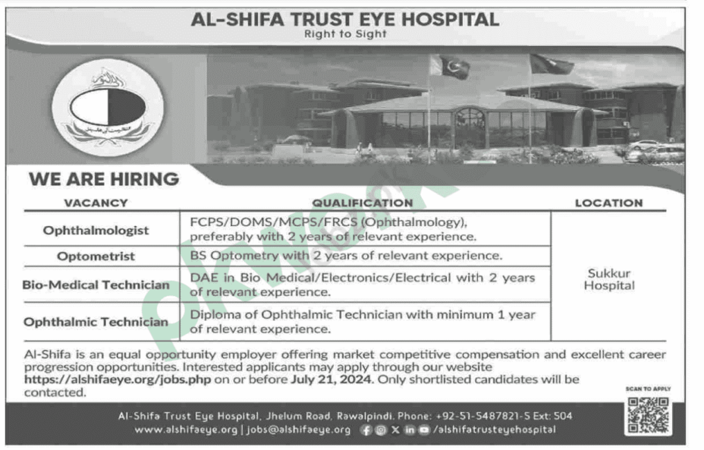 Al Sahifa Trust Eye Hospital Jobs Rawalpindi 2024 - pkworkee